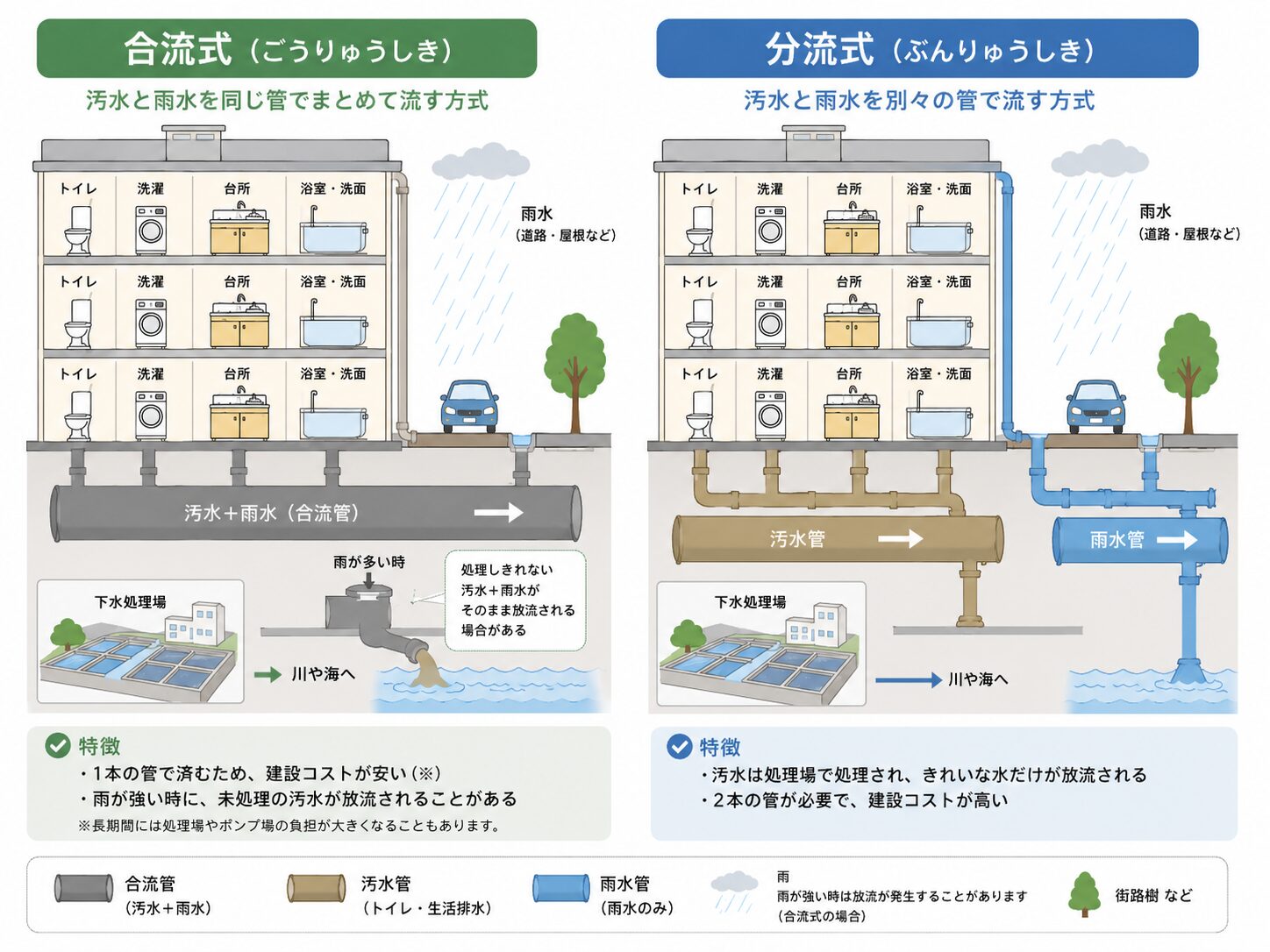 排水方式:合流式と分流式
